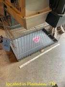 METAL ANIMAL KENNEL/(3) PLASTIC ANIMAL CARRIERS/(2) LITTER BOXES