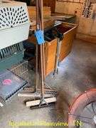 QTY (2) PUSHBROOMS/FLOOR SQUEEGE/METAL RAKE