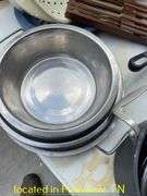 POTS AND PANS/LOCKING CAKE PLATTER/PERKALATOR/TUPPERWARE BOWLS/KNIVES/VEGETABLE SLICER