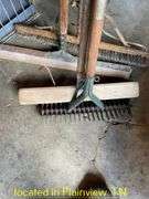 QTY (2) PUSHBROOMS/FLOOR SQUEEGE/METAL RAKE