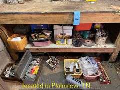 WOOD WORKING BENCH WITH MISC PLUMBING FITTINGS