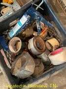 QTY (2) TRAYS OF MISC TOOLS/PARTS & CRATE OF DUCT TAPE