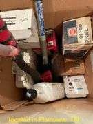 BOX OF JOHN DEERE FILTERS, PARTS AND MISC OIL