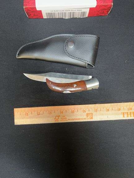 CUSTOM STAINLESS STEEL FOLDING KNIFE W/ CREAM/BROWN HANDLE