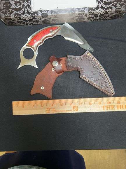 CUSTOM STAINLESS STEEL FIXED BLADE KNIFE W/ BROWN HANDLE