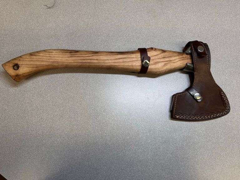 CUSTOM ETCHED STEEL FIXED BLADE HATCHET WITH WOODEN HANDLE HANDLE