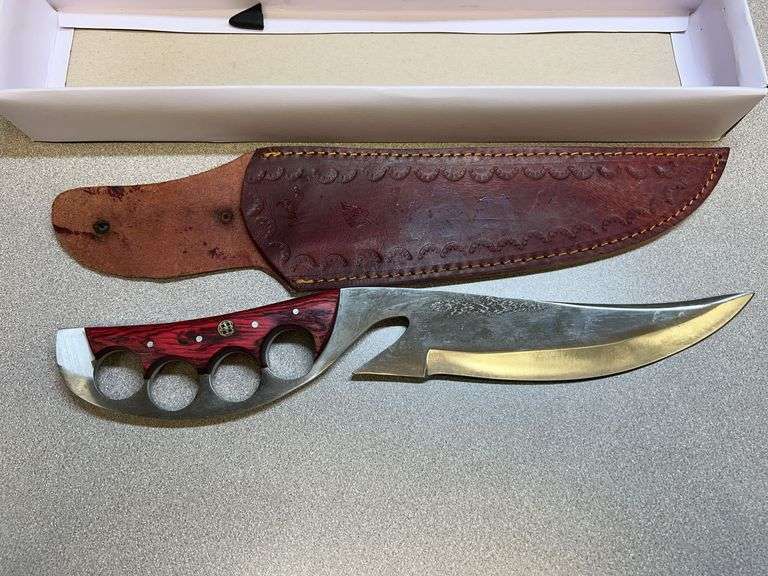 CUSTOM STAINLESS STEEL FIXED BLADE KNIFE WITH CREAM/BROWN HANDLE