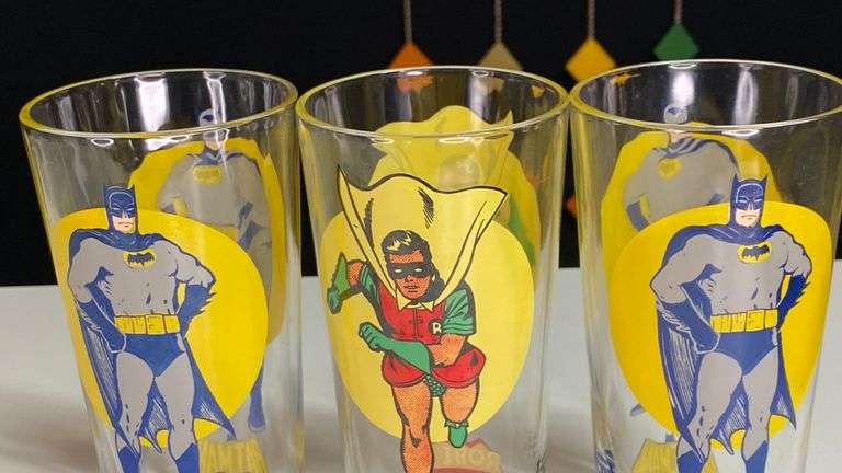 Three vintage 1976 Batman & Robin glasses