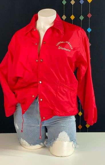 Vintage red Central Elkader Warriors windbreaker jacket