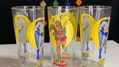 Three vintage 1976 Batman & Robin glasses