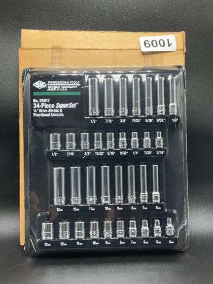 New 34 Piece Sk Professional Tools 1/4 Drive Metric & Fractional Socket No.89017