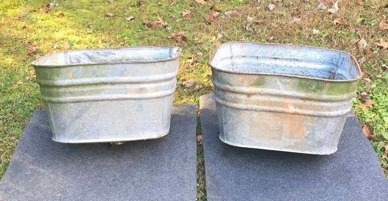 2 Vintage Galvanized Wash Sinks