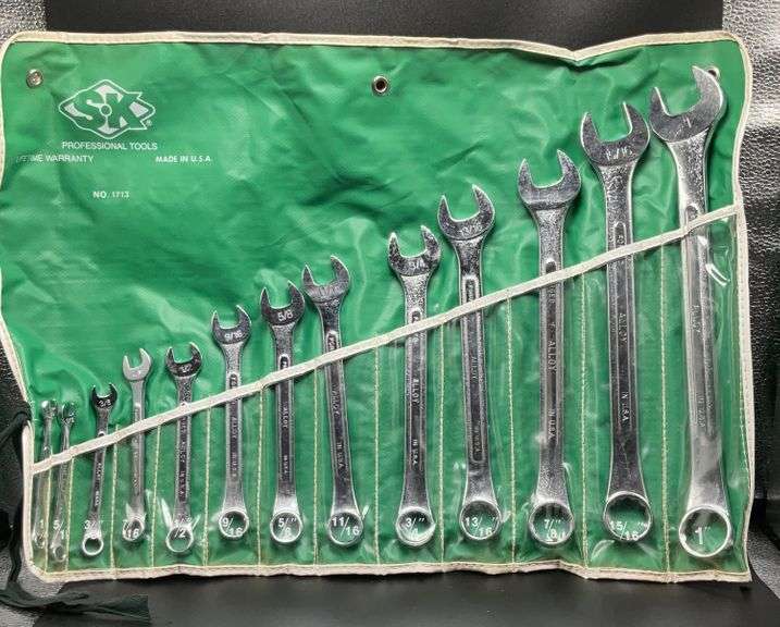 Vintage S-K PROFESSIONAL TOOLS WRENCH SET NO. 1713 U.S.A. 13 PIECE 1/4”-1”