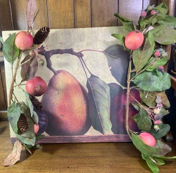 2ft’H x 18” Still life of fruit on Camvas & Two Artifical Fruit Branches