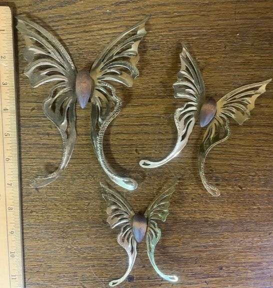 3 Midcentury Modern Wall Brass Butterflies