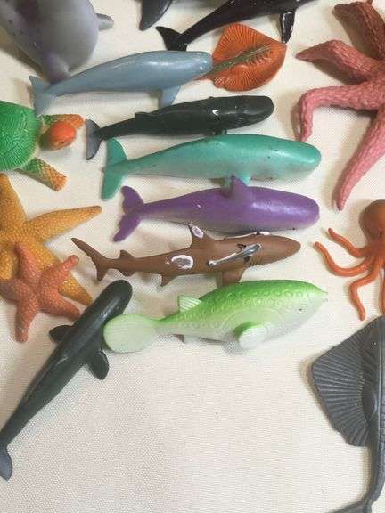 60+ Very Clean Plastic Sea Creatures & box of Sharks