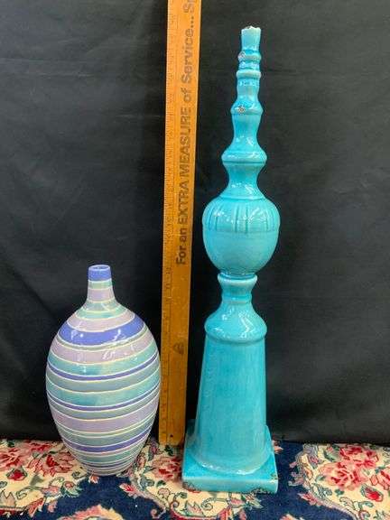 13” Multicolor Vase & 25” Large Blue Decorative Piece