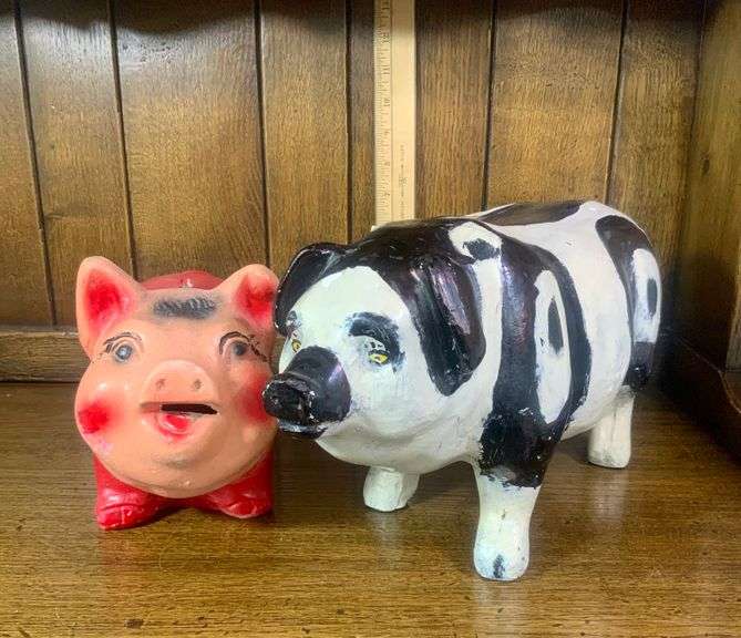 Two  Oversized Vintage Chalkware Piggy Banks