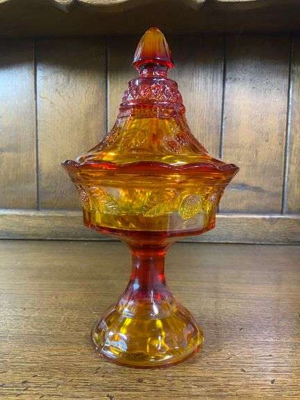 TIARA EXCLUSIVES GLASS RED AMBER CANDY DISH & Amber Heart Dish
