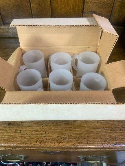 Set of 6 Tiara Exclusives Frosted Glass 4 oz Paneled Mini Mugs with Original Box