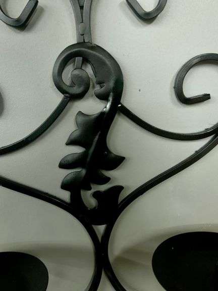 Two Black Wrought Iron Candle Holder Wall Scones