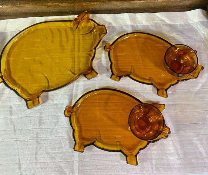Vintage Tiara Amber Indian Glass,  Piggy Set