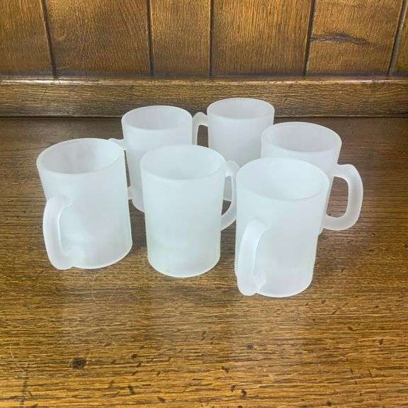 Set of 6 Tiara Exclusives Frosted Glass 4 oz Paneled Mini Mugs with Original Box