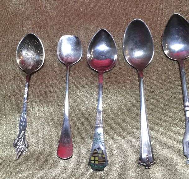 11 Sterling Silver Antique, Vintage Souvenir spoons, demitasse spoons and salt cellar spoons