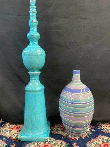 13” Multicolor Vase & 25” Large Blue Decorative Piece