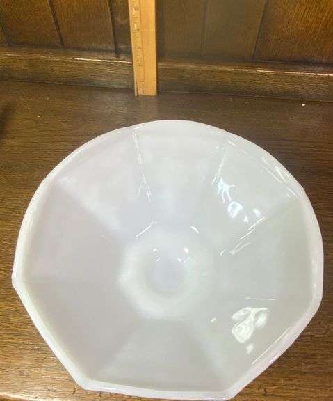 7.5” x 7” Milk Glass Indiana Glass Teardrop Compote Pedestal Bowl & 9” x 6” Vintage Large Milk Glass Fruit Bowl Grape Pattern