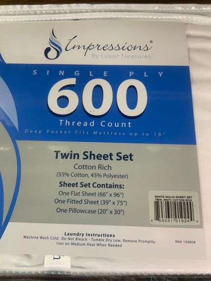 Impressions Single Ply 600 Thread Count Twin Sheets Set