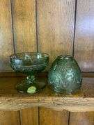 Black Tiara Glass Butter Dish, Amber & Olive Green Candle Holders
