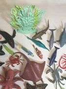 60+ Very Clean Plastic Sea Creatures & box of Sharks