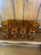 Vintage 70’s Tiara Amber Sandwich  Wine Set-Tray Goblets Decanter 11 Pcs.