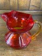 TIARA EXCLUSIVES GLASS RED AMBER CANDY DISH & Amber Heart Dish