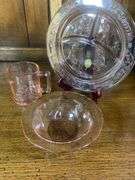 Vintage Pink Tiara Glass Childrens 3 piece Set, Kids Rocking Chair & Stuffed Bear Bunny Toy