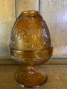 Black Tiara Glass Butter Dish, Amber & Olive Green Candle Holders