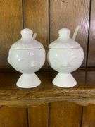 10” Oriental Vase & Two Porcelian Girl Sugars & black mug for tea