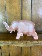 Blue & Pink Tiara Glass Elephants & a Hobnail Trinket Box