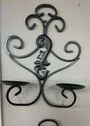 Two Black Wrought Iron Candle Holder Wall Scones