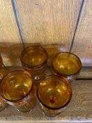 Vintage 70’s Tiara Amber Sandwich  Wine Set-Tray Goblets Decanter 11 Pcs.