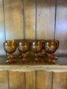 Vintage 70’s Tiara Amber Sandwich  Wine Set-Tray Goblets Decanter 11 Pcs.