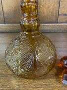 Vintage 70’s Tiara Amber Sandwich  Wine Set-Tray Goblets Decanter 11 Pcs.