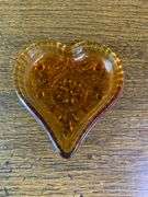TIARA EXCLUSIVES GLASS RED AMBER CANDY DISH & Amber Heart Dish