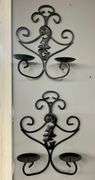 Two Black Wrought Iron Candle Holder Wall Scones