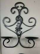 Two Black Wrought Iron Candle Holder Wall Scones