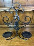 Two Black Wrought Iron Candle Holder Wall Scones