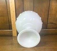 7.5” x 7” Milk Glass Indiana Glass Teardrop Compote Pedestal Bowl & 9” x 6” Vintage Large Milk Glass Fruit Bowl Grape Pattern