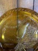 Tiara Indiana Glass Ice Blue Colonial Eagle and Stars Candy Box, Tiara Exclusives Year of the Eagle 1782-1982 Amber Plate & Tiara Glass Liberty Enlightening The World Collector Plate