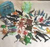 60+ Very Clean Plastic Sea Creatures & box of Sharks